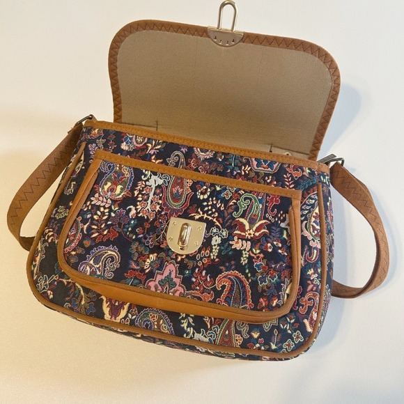 Boho Turkish Tapestry Crossbody Purse Faux Leather Trim Paisley Western - Picture 3 of 6